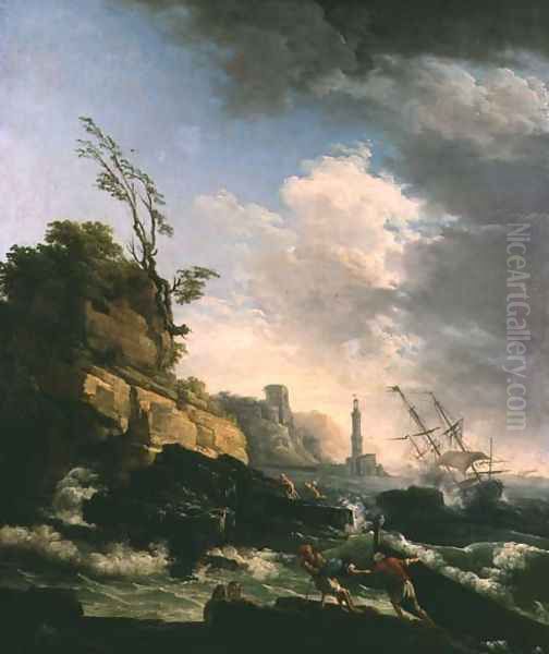 Storm on a Rocky Coast with shipwreck Oil Painting by Claude-joseph Vernet