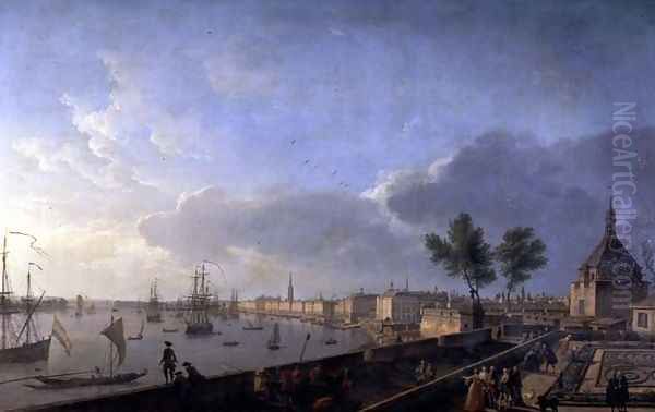 Second view of the port of Bordeaux taken from the Chateau Trompette, 1759 Oil Painting by Claude-joseph Vernet