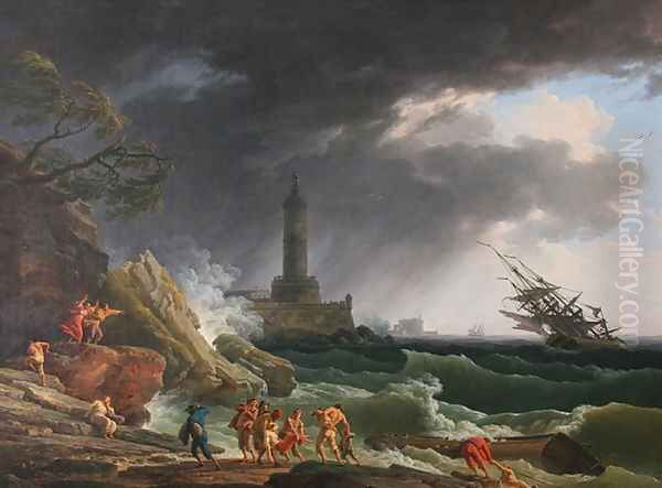 A Storm on a Mediterranean Coast Oil Painting by Claude-joseph Vernet