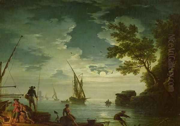 Seascape, Moonlight, 1772 Oil Painting by Claude-joseph Vernet