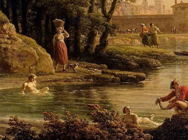 Landscape With Bathers - detail Oil Painting by Claude-joseph Vernet