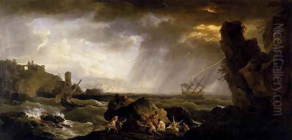 Seascape- Tempest 1735-40 Oil Painting by Claude-joseph Vernet