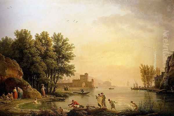 Landscape With Bathers Oil Painting by Claude-joseph Vernet