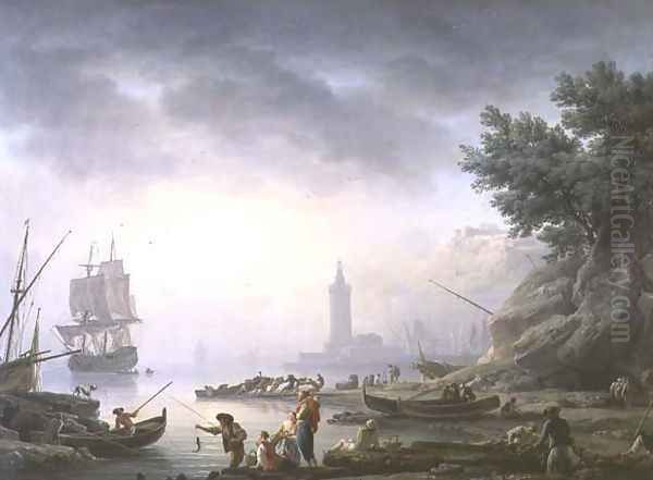 Seaport at Dawn, 1751 Oil Painting by Claude-joseph Vernet