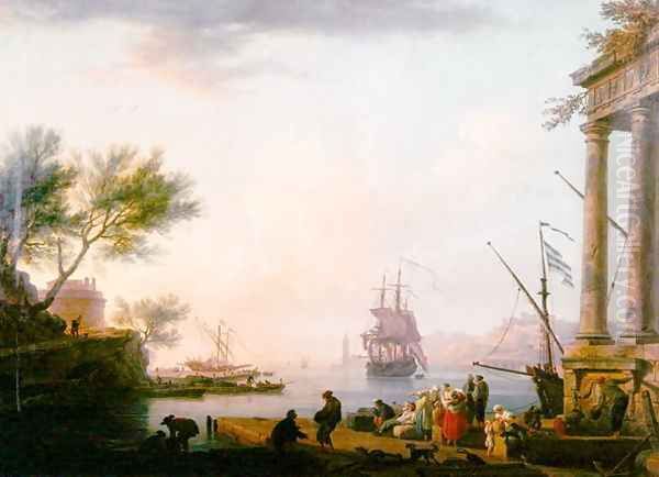 Sea Port, Sunrise, 1757 Oil Painting by Claude-joseph Vernet