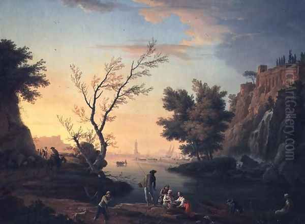 Seaport at Sunset, 1751 Oil Painting by Claude-joseph Vernet