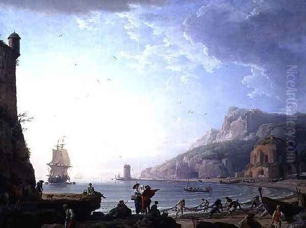 Morning scene in a bay, 1752 Oil Painting by Claude-joseph Vernet