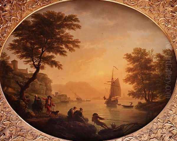 Day An Italianate rocky inlet with fisherfolk Oil Painting by Claude-joseph Vernet