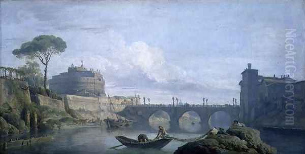 View of the Bridge and Chateau of St. Angelo, Rome, c.1748 Oil Painting by Claude-joseph Vernet