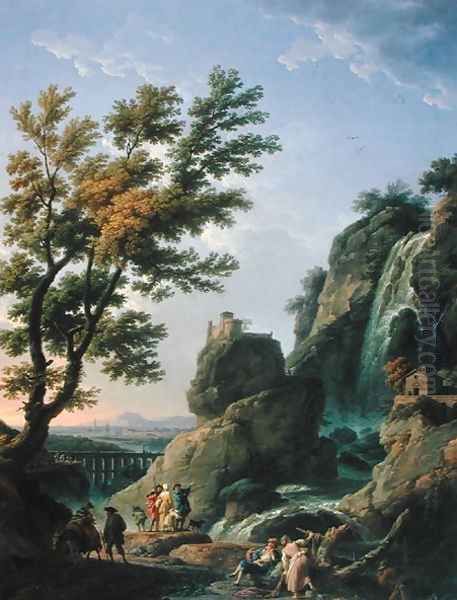 Landscape with Waterfall and Figures, 1768 Oil Painting by Claude-joseph Vernet