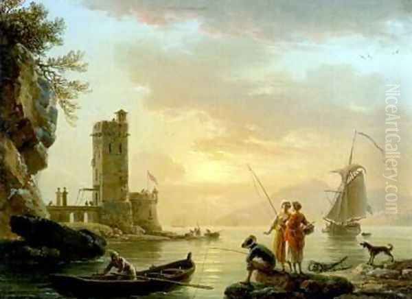 A Fishing Scene Oil Painting by Claude-joseph Vernet