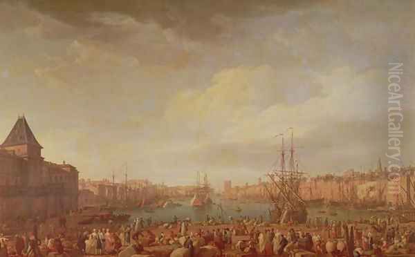 Morning View of the Inner Port of Marseille and the Pavilion of the Horloge du Parc, 1754 2 Oil Painting by Claude-joseph Vernet