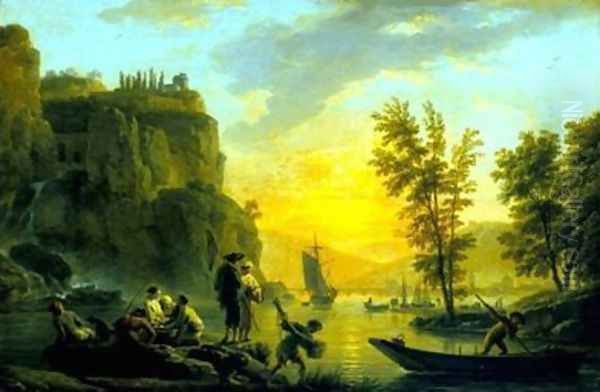 A River Scene Oil Painting by Claude-joseph Vernet