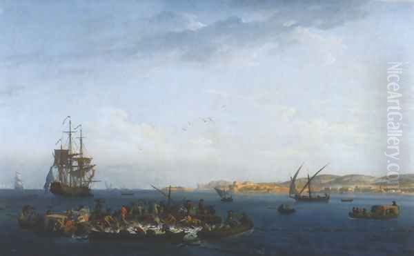 Vue du golfe de Bandol: la pêche au thon (View of the Gulf of Bandol: Fishing for Tuna) Oil Painting by Claude-joseph Vernet