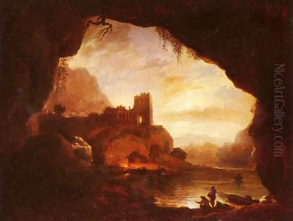 Landscape with castle ruins Oil Painting by Claude-joseph Vernet