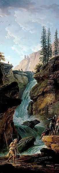 Landscape with a waterfall Oil Painting by Claude-joseph Vernet