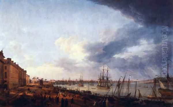 First view of the port of Bordeaux, taking the side of Salinières Oil Painting by Claude-joseph Vernet