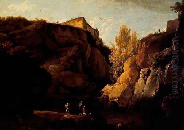 Landscape with broken rocks Oil Painting by Claude-joseph Vernet