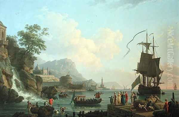 Marine and landscape on the shores of the Mediterranean Oil Painting by Claude-joseph Vernet