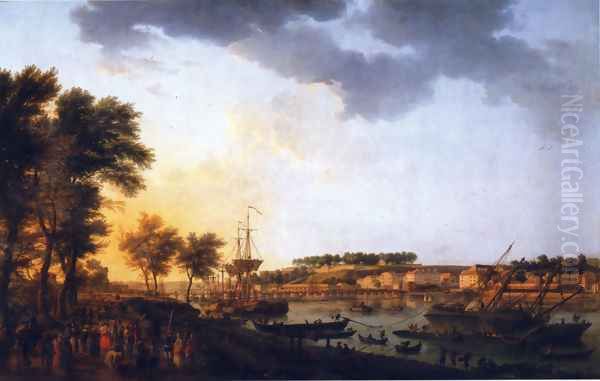 Second sight of the port of Bayonne, taking the driveway of Boufflers Oil Painting by Claude-joseph Vernet