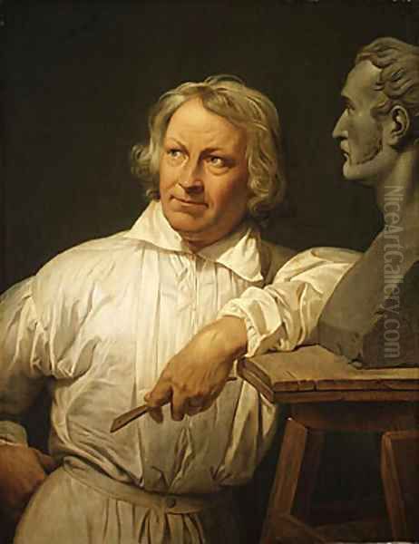 Bertel Thorvaldsen with the Bust of Horace Vernet Oil Painting by Claude-joseph Vernet