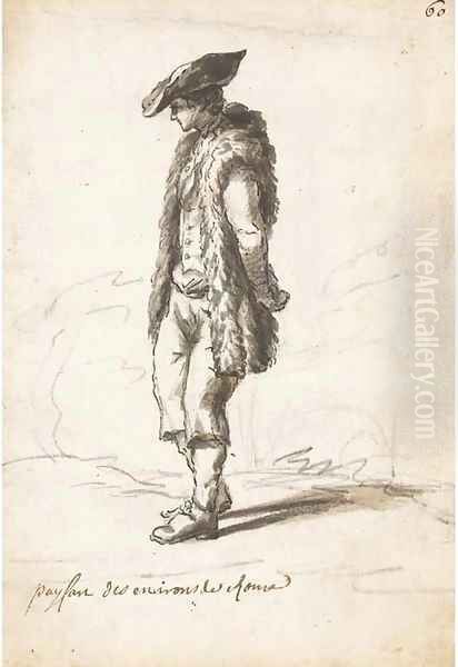 A peasant wearing a sheepskin coat Oil Painting by Claude-joseph Vernet