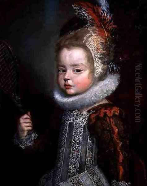 A Portrait of a Child Holding a Racket Oil Painting by Cornelis De Vos