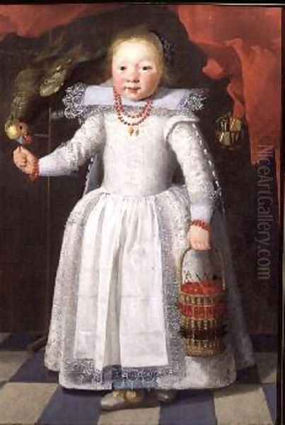 Little girl with a parrot, 1625 Oil Painting by Cornelis De Vos