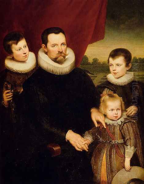 Portrait Of A Nobleman And Three Children Oil Painting by Cornelis De Vos