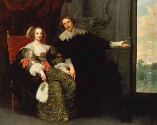 Portrait of a man and his wife Oil Painting by Cornelis De Vos