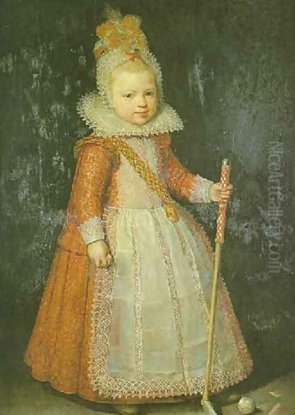 Portrait of a young boy holding a cane Oil Painting by Cornelis De Vos