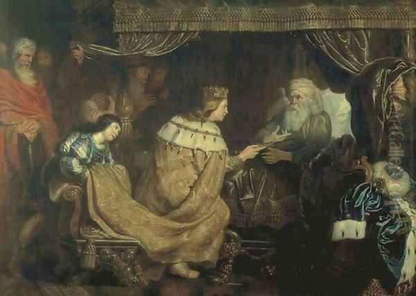 King David presenting the sceptre to Solomon Oil Painting by Cornelis De Vos