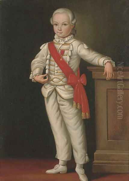 Portrait of a boy, full-length, with a medal and red sash Oil Painting by Cornelis De Vos