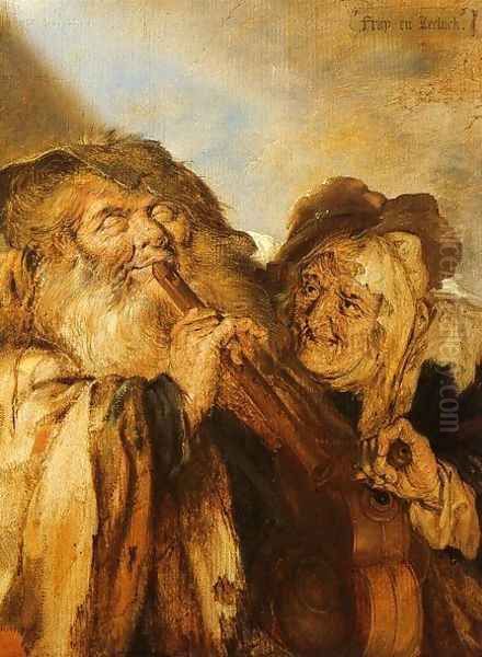 Beggars Playing Pipes & a Hurdy-Gurdy (The Beautiful and the Ugly) Oil Painting by Adriaen Pietersz. Van De Venne