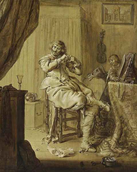 A Cavalier at His Dressing Table 1631 Oil Painting by Adriaen Pietersz. Van De Venne