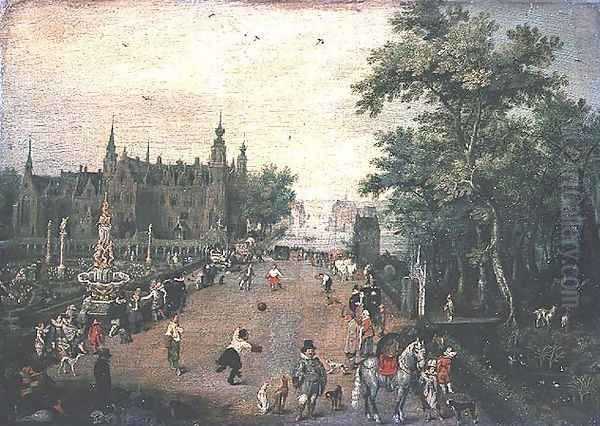 A game of handball with country palace in background Oil Painting by Adriaen Pietersz. Van De Venne