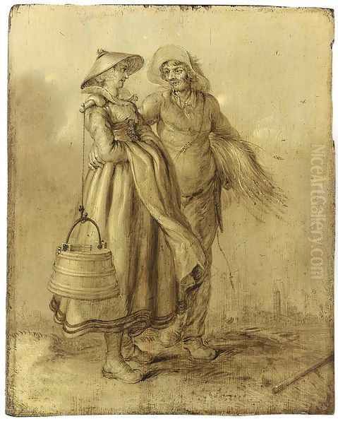 An Amorous Peasant Couple Conversing 1631 Oil Painting by Adriaen Pietersz. Van De Venne