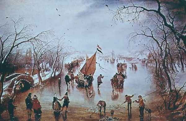 Winter Scene Oil Painting by Adriaen Pietersz. Van De Venne