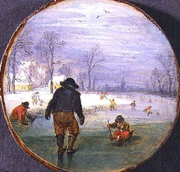 Skaters in a landscape Oil Painting by Adriaen Pietersz. Van De Venne