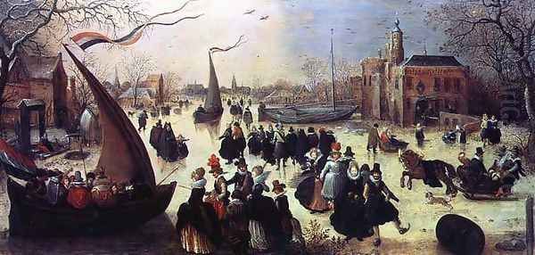 Skating Party Oil Painting by Adriaen Pietersz. Van De Venne