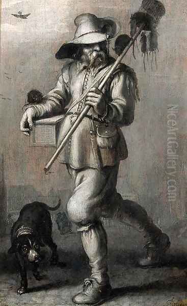 A Ratcatcher - en grisaille Oil Painting by Adriaen Pietersz. Van De Venne