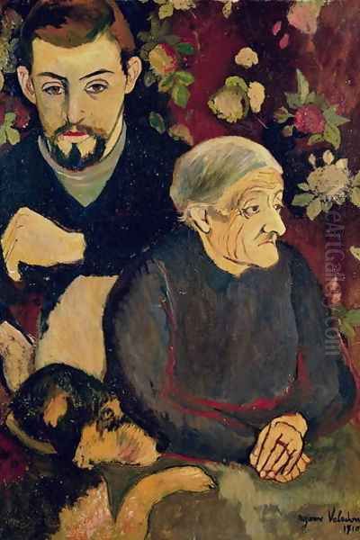 Portrait of Maurice Utrillo (1883-1955), his Grandmother and his Dog, 1910 Oil Painting by Suzanne Valadon