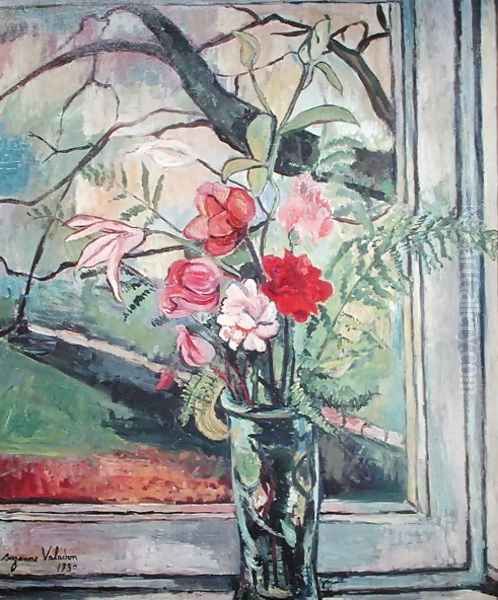 Bouquet of Flowers in Front of a Window, 1930 Oil Painting by Suzanne Valadon