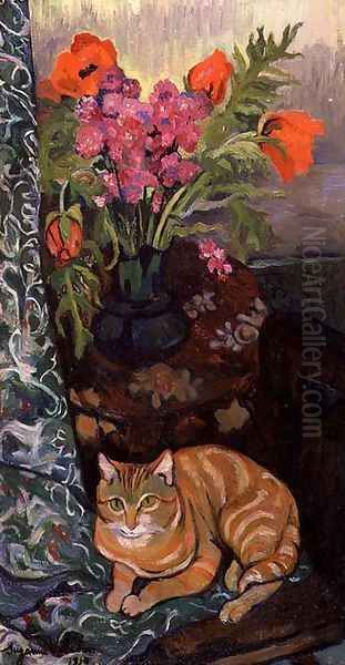 Bouquet and a Cat, 1919 Oil Painting by Suzanne Valadon