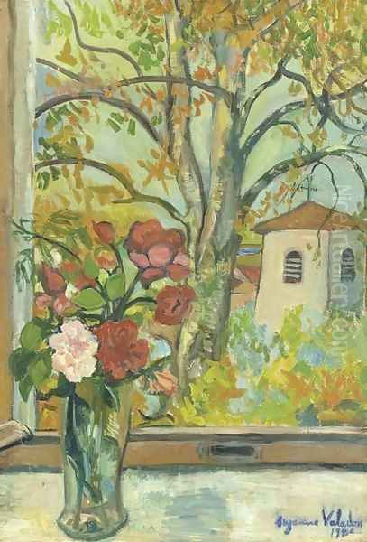 Bouquet de fleurs devant une fenetre a Saint-Bernard Oil Painting by Suzanne Valadon