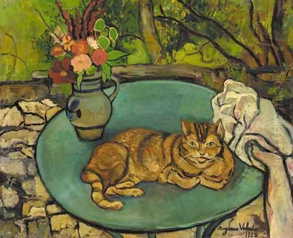 Raminou et pichet d'oeillets Oil Painting by Suzanne Valadon