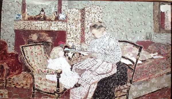 Woman Feeding a Child (Annette, daughter of Ker Xavier Roussel) 1901 Oil Painting by Jean-Edouard Vuillard