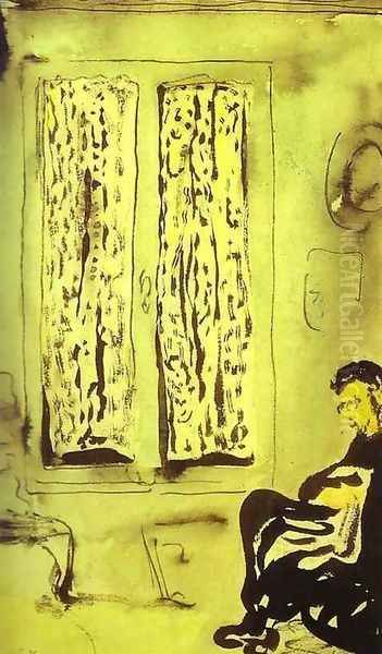 Figure in front of a Window with Drawn Curtains (Figure aupres d'une fenetre a rideaux fermes) 1891 Oil Painting by Jean-Edouard Vuillard