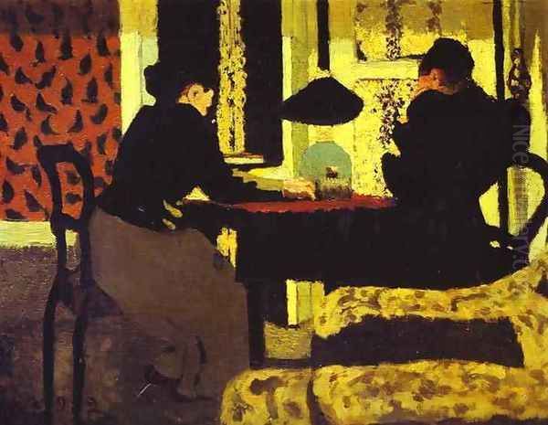 Under the Lamp or Two Women Under the Lamp (Sous la lampe ou Deux Femmes sous la lampe) 1892 Oil Painting by Jean-Edouard Vuillard