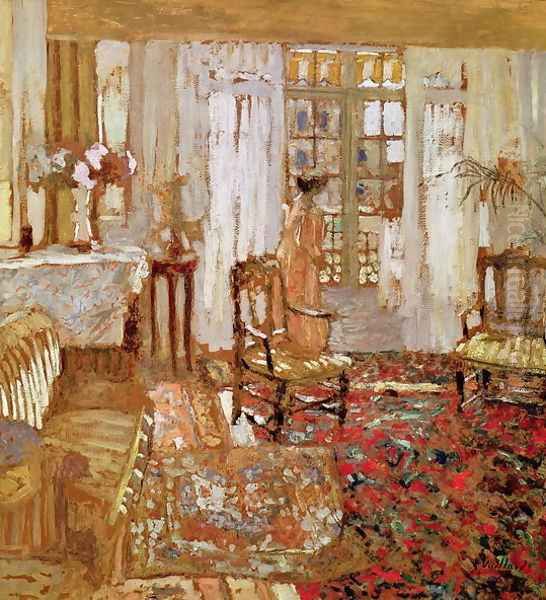 Interior with a Woman in Yellow in Front of a Window Oil Painting by Jean-Edouard Vuillard